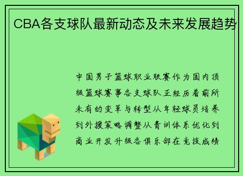 CBA各支球队最新动态及未来发展趋势
